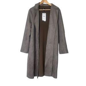 NEW Zara Faux Suede Open Front Long Coat